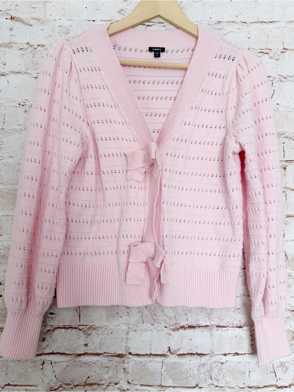 Express eyelet bow cardigan sweater